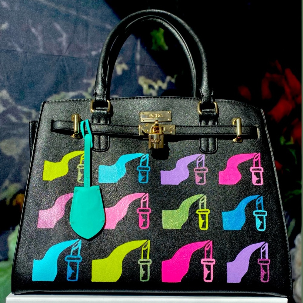 VanRahDesign hand painted BCBG purse with lock —Painting “Letric”